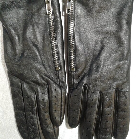New! Cache Black Soft Leather Gloves with Gold Zipper - Picture 1 of 10